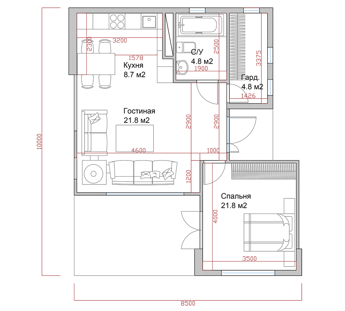 планировка одноэтажного дома